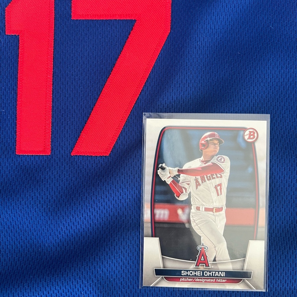 Shohei Ohtani Jersey and Card Mens Large Blue Los Angeles Dodgers - Picture 6 of 8